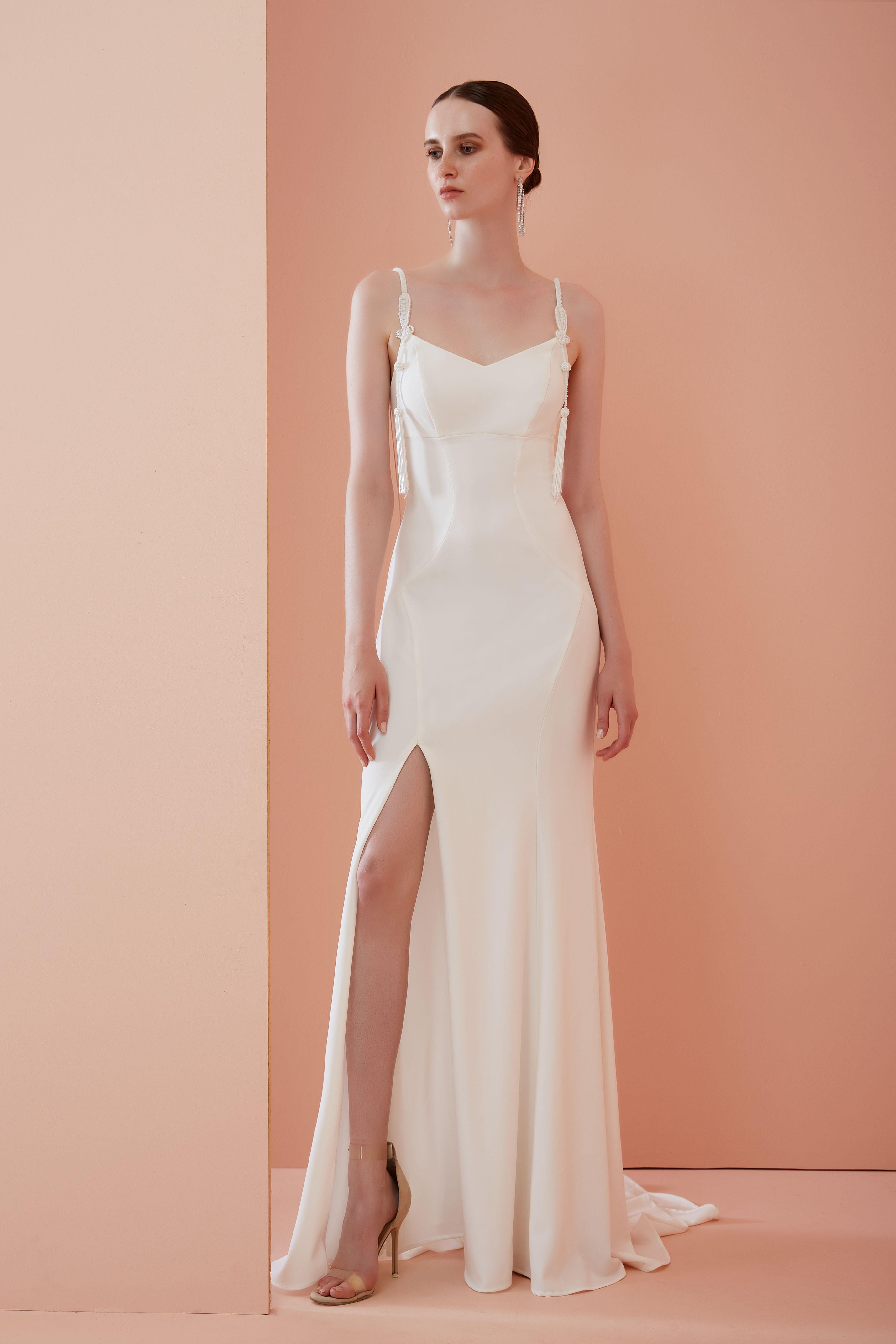 abito con spacco 3860 WHITE ALLURE 