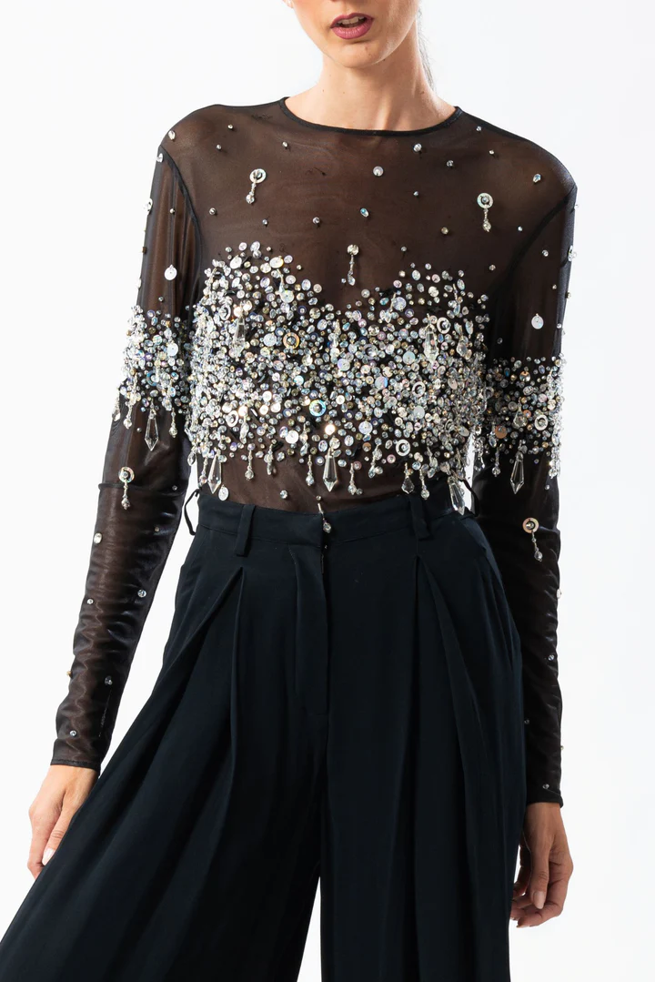 t-shirt body con cristalli LUX2511 BLACK MIRIAM STELLA 