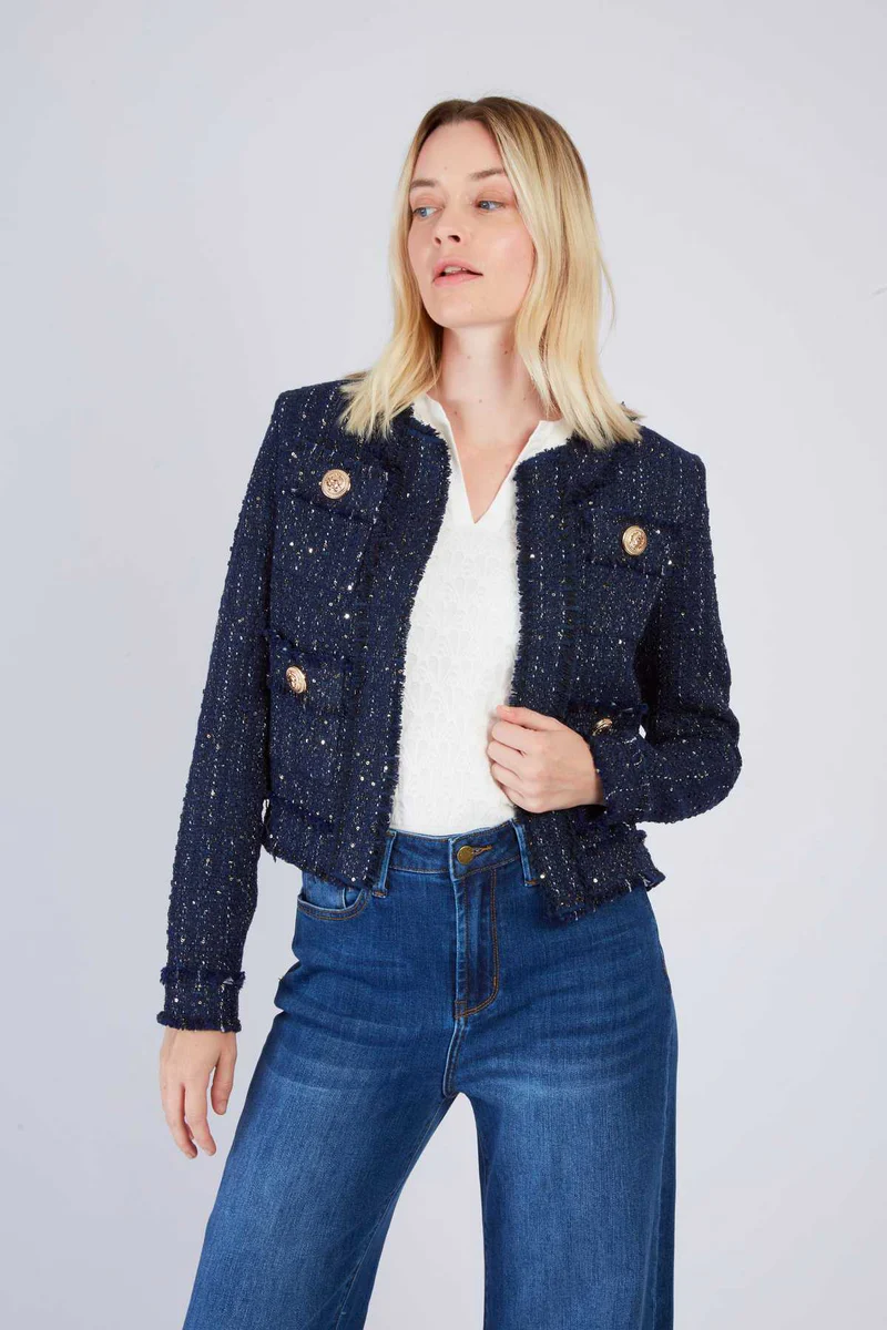 giacca in tweed con bottoni P585007 MARINE DERHY 