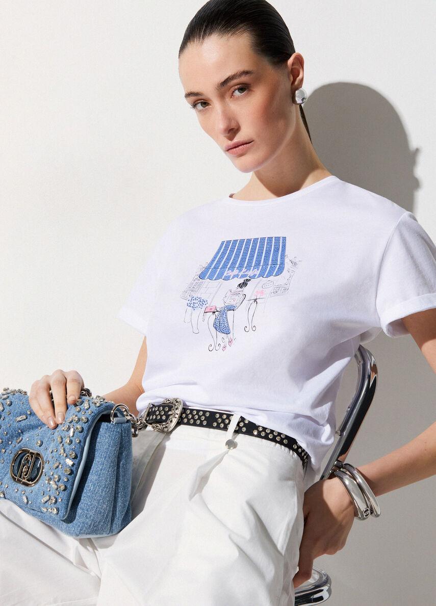 t-shirt con stampa grafica WA6502JS923 P9411 LIU JO WHITE 
