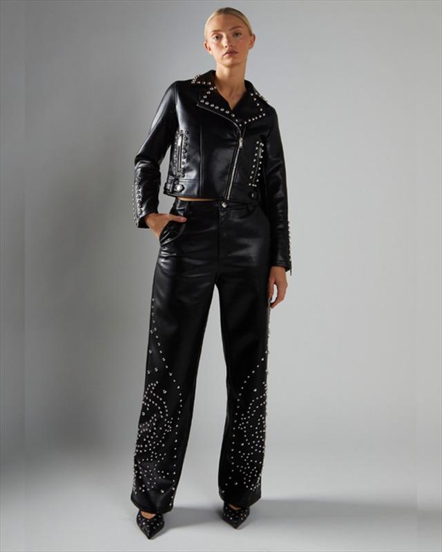 pantalone in ecopelle con borchie AN5362 BLACK GLAMOROUS 