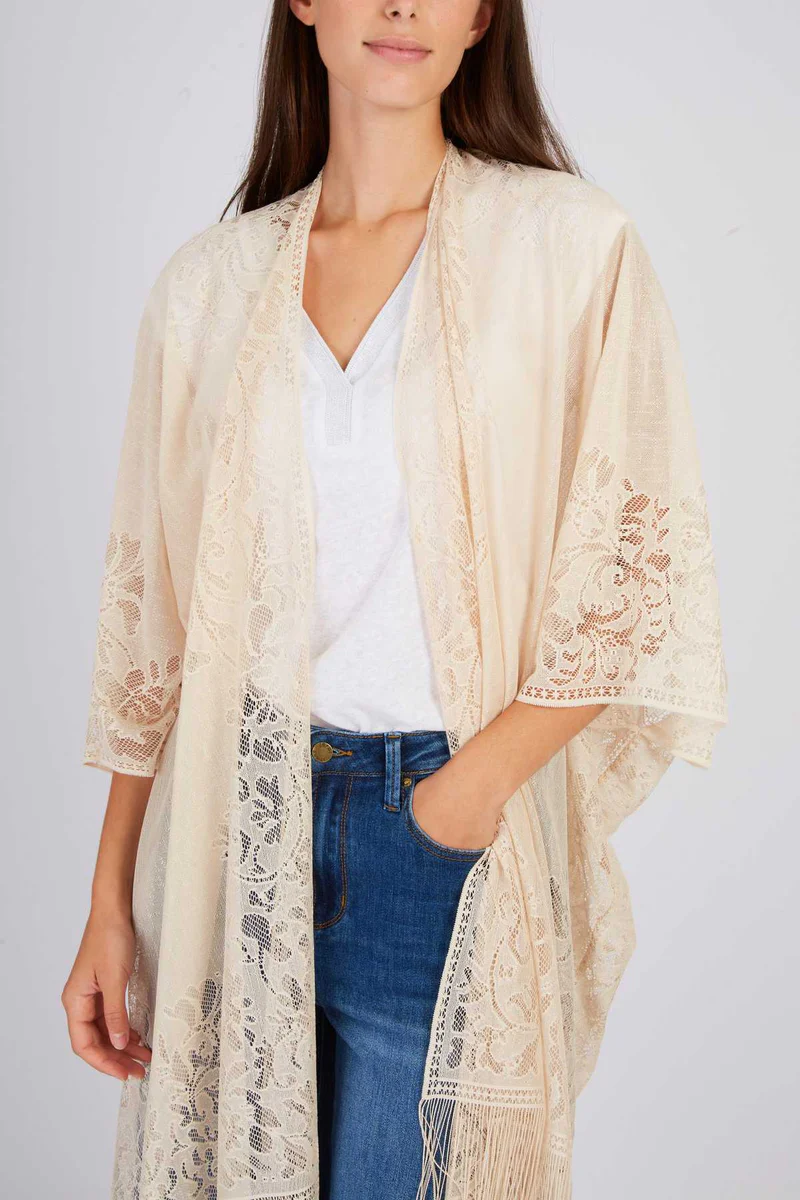 kimono in maglia traforata P585021 BEIGE DERHY 
