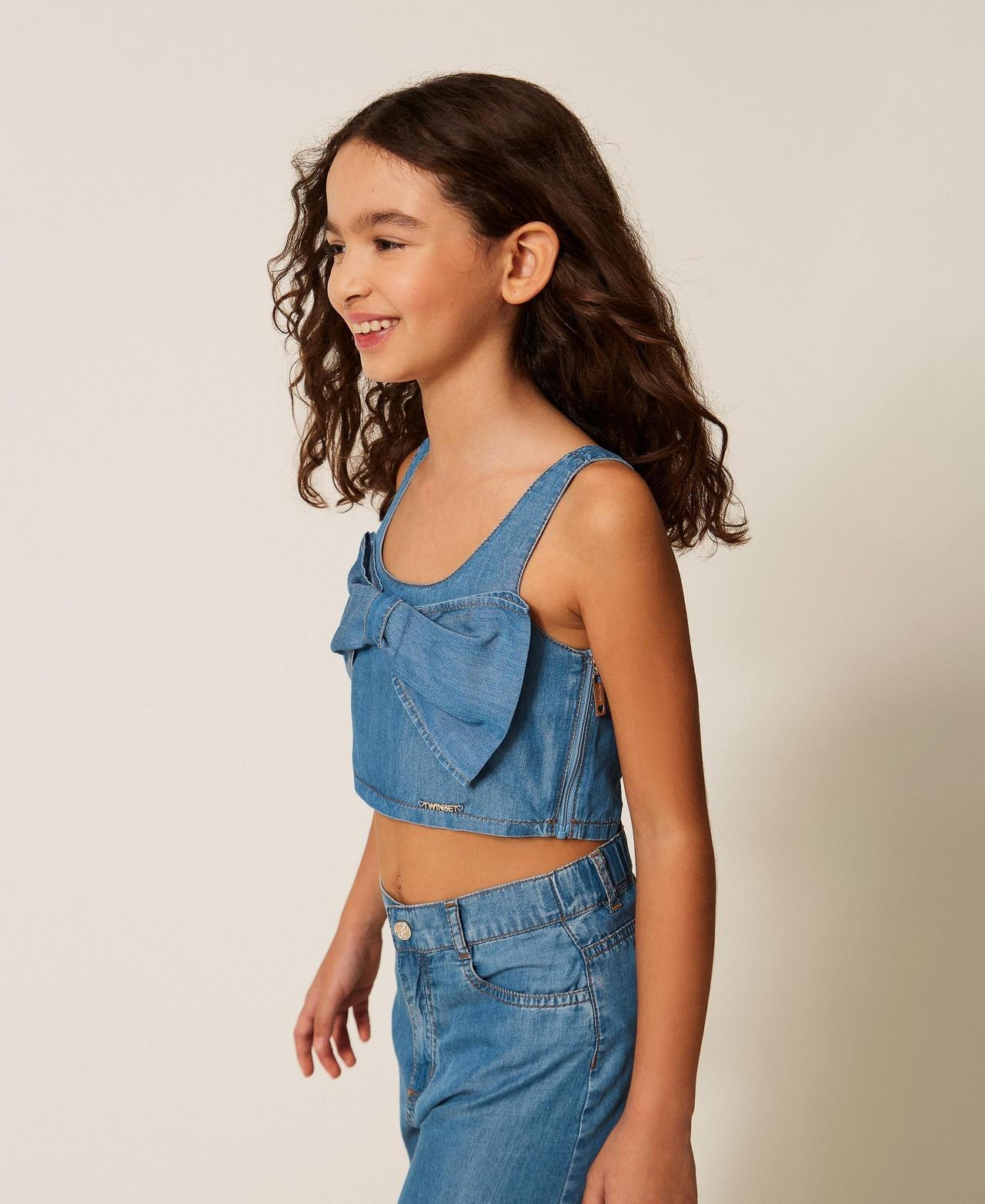 top in denim con fiocco 261GJ2071 13235 TWINSET GIRL 