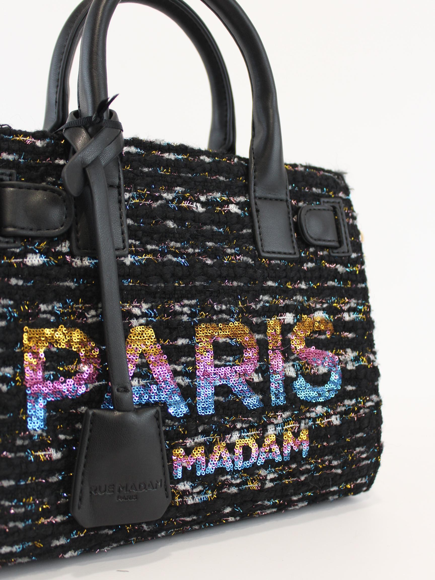 Borsa piccola full pailettes 1322 TWEED BLACK RUE MADAM PARIS 