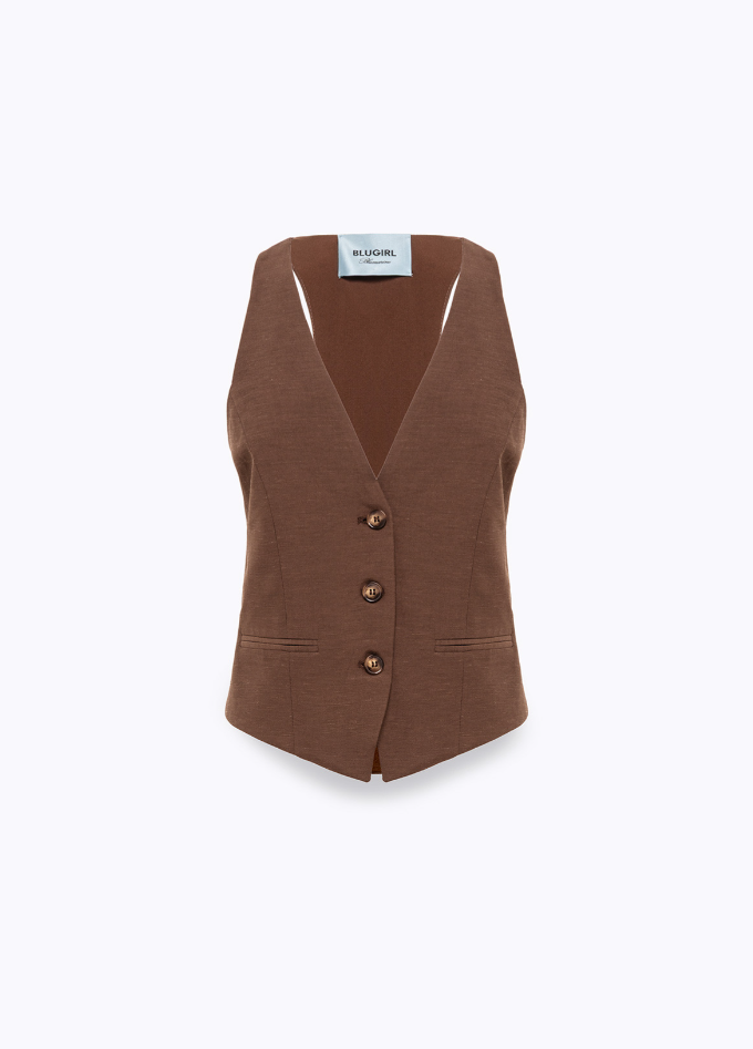 gilet in lino con ricami RA6157T8823 P9414 Blugirl 