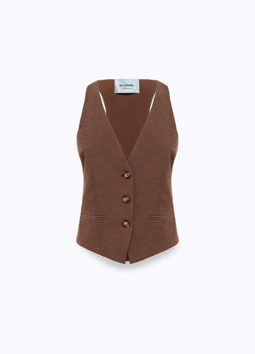 gilet in lino con ricami RA6157T8823 P9414 Blugirl 