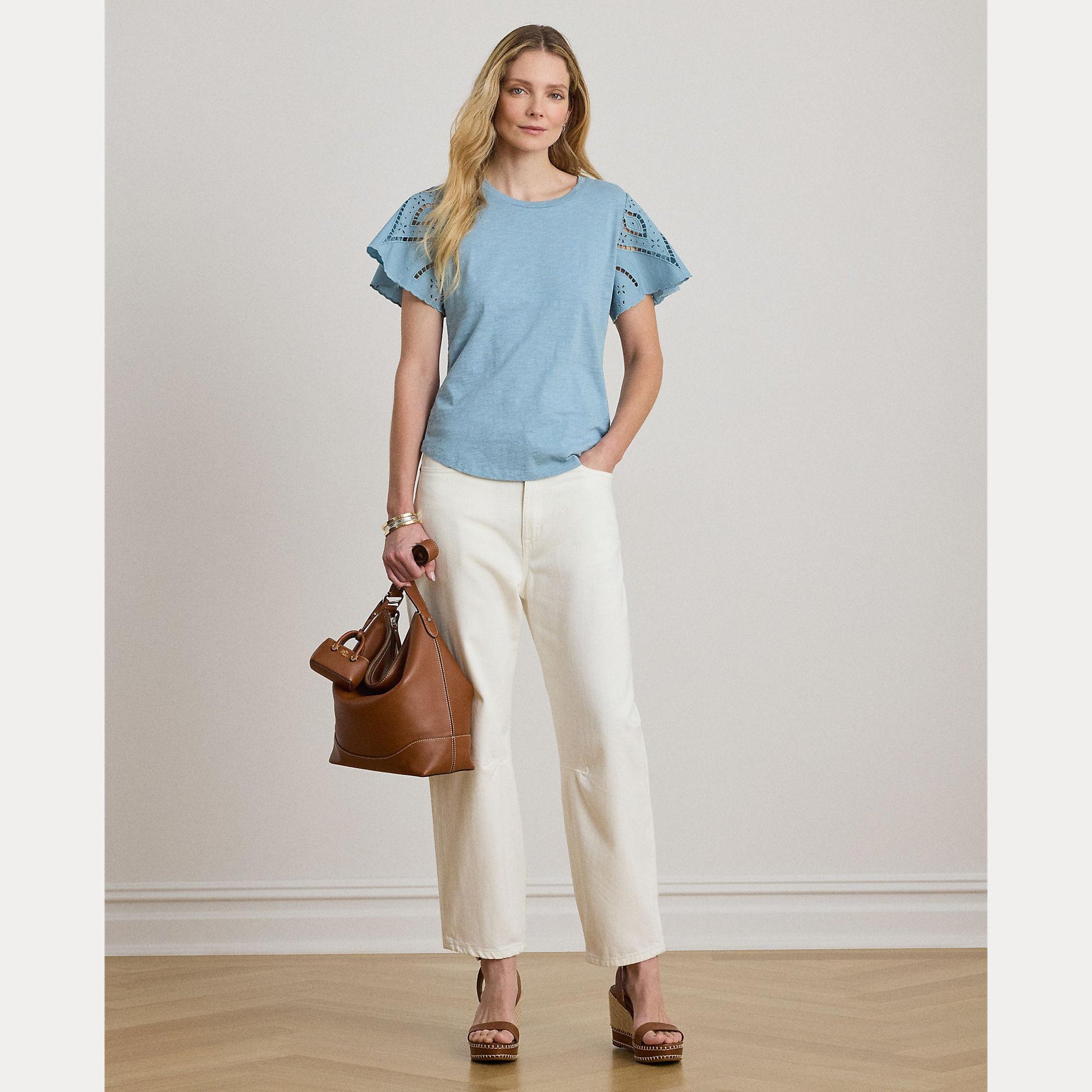 t-shirt traforato broadcloth 200-P09104 001 LAUREN RALPH LAUREN 