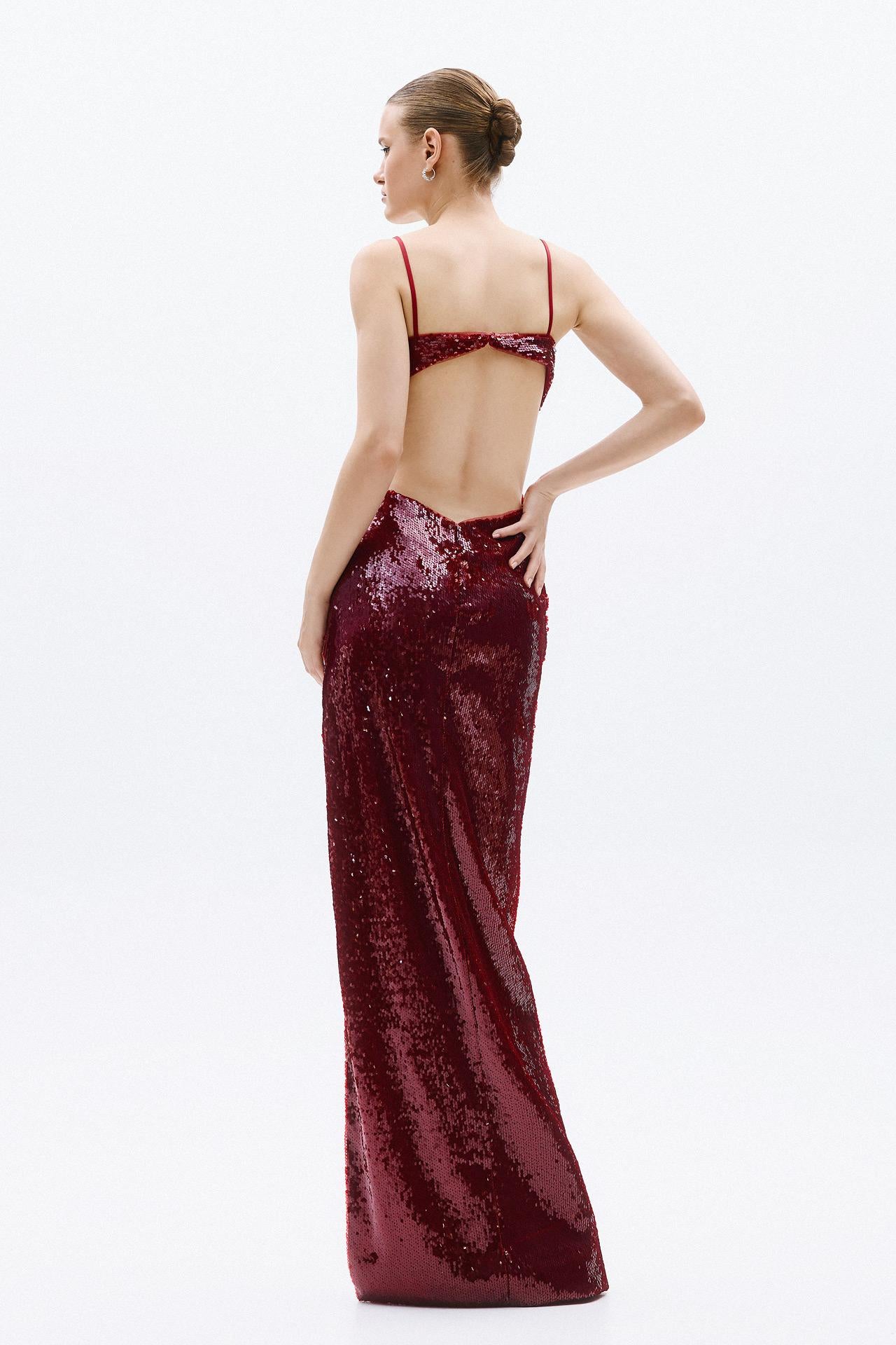 Abito pailettes e strass A4785 WINE ALLURE 