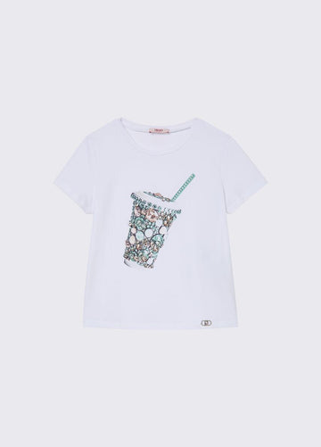 t-shirt con stampa e gioielli GA6112JS003 L9042 LIU JO JUNIOR 