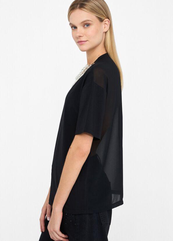 t-shirt con perle e strass CF5063J0088 22222 LIU JO BLACK 