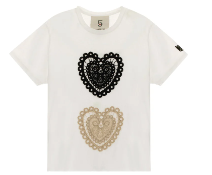 t-shirt con ricamo doppio fiore 14154 WHITE 5 PROGRESS 