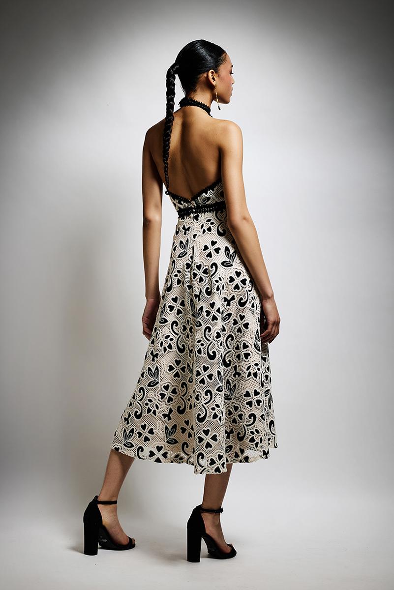 abito elegante con ricami T4551 BLACK/BEIGE TWINS 