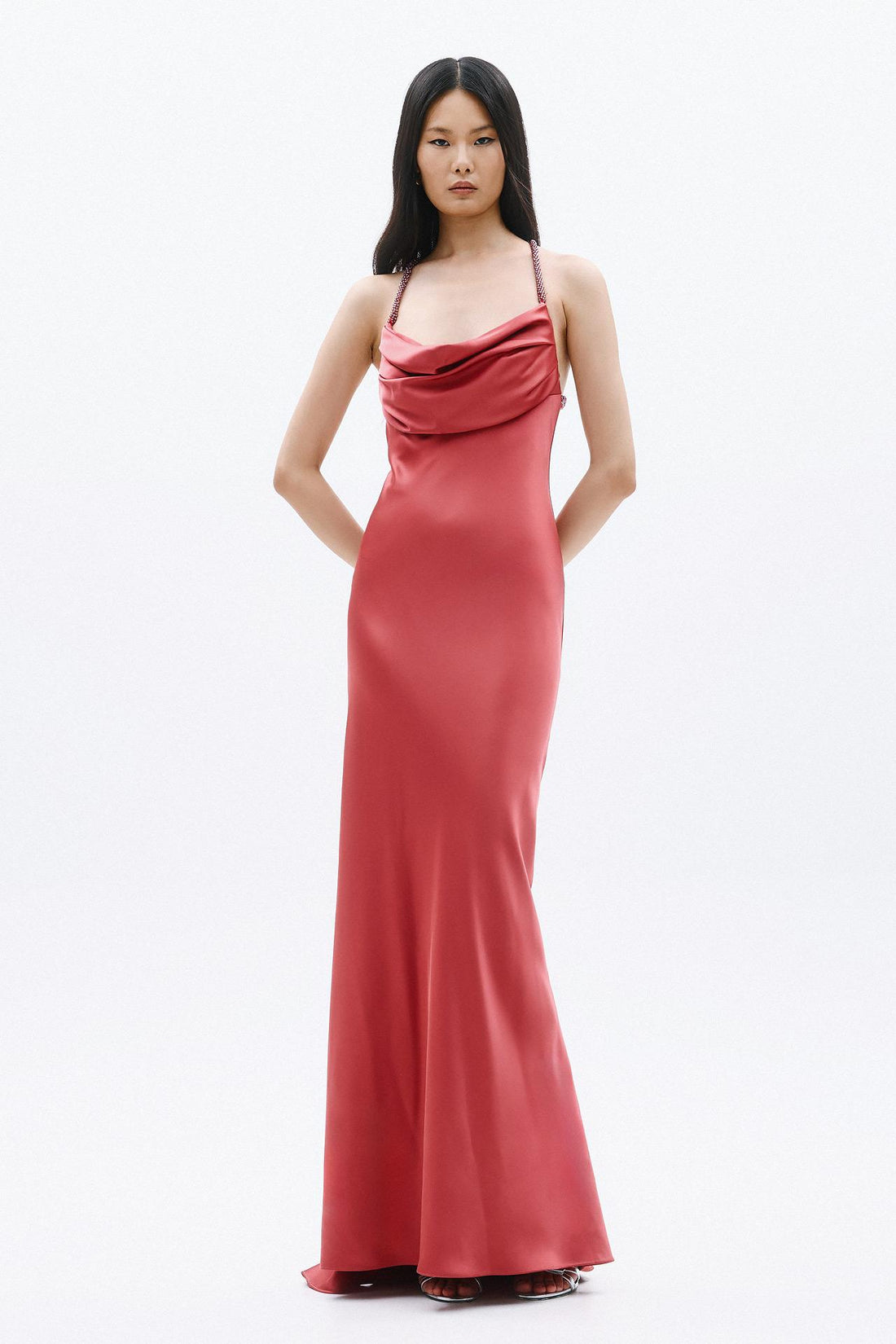 abito lungo a tubino A4850 BLUSH ALLURE 