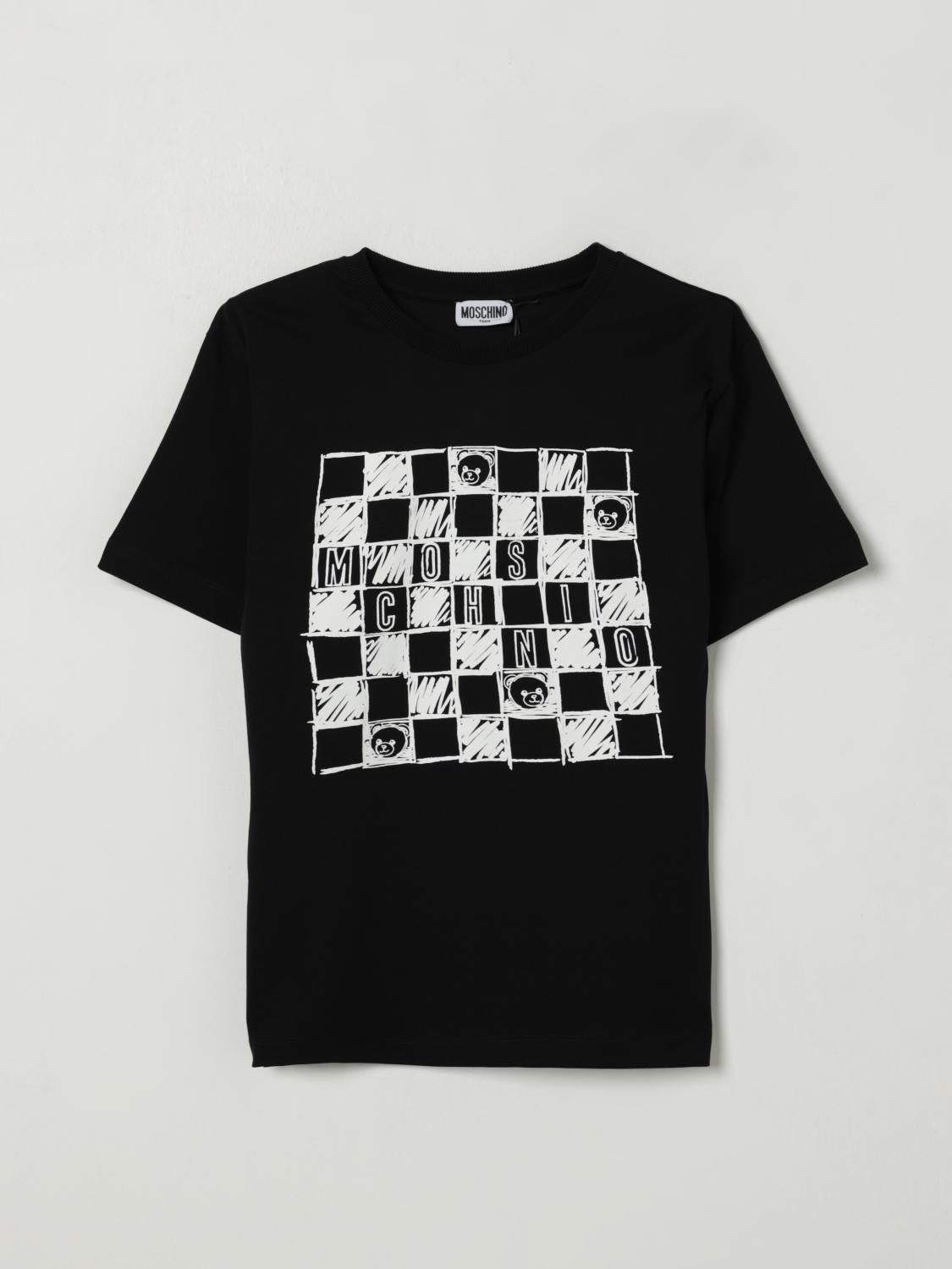 t-shirt stampa scacchi HUM05GLAA01 60100 MOSCHINO KIDS 