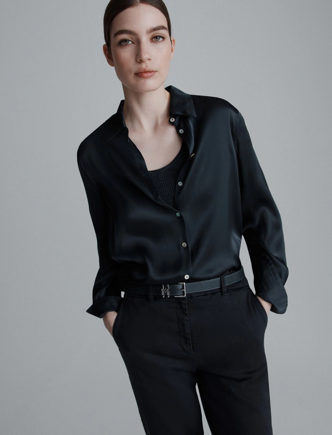 camicia in raso di misto seta BUNNY 004 MARella MONOCHROME 