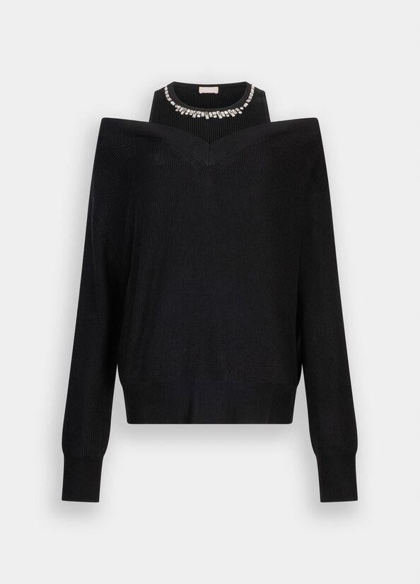 maglia con collo gioiello MF5126MA85Q 22222 LIU JO WHITE 