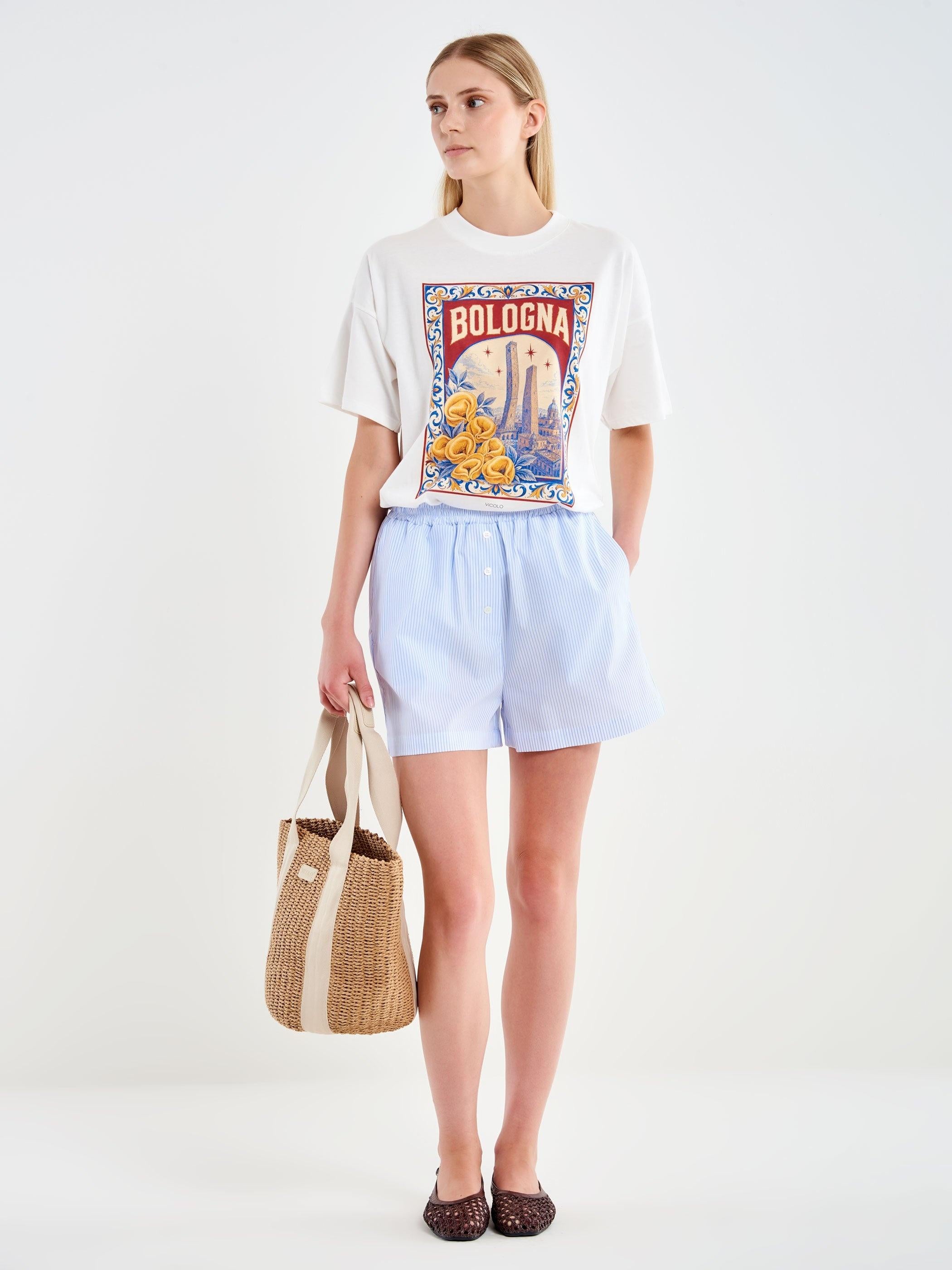 shorts a righe con bottoncini TAB3059 BIA/AZZ VICOLO 