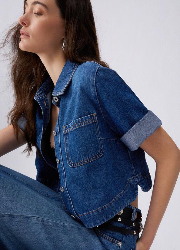 camicia boxy in denim UA6337D0319 79010 LIU JO DENIM 