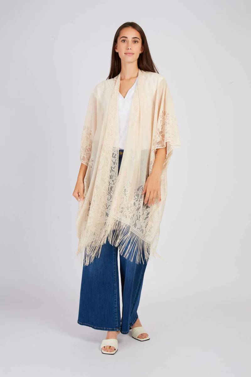 kimono in maglia traforata P585021 BEIGE DERHY 