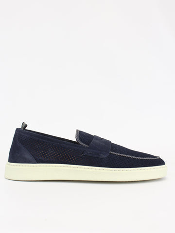 Mocassino in suede traforato 1055 FLORENCE BLU ROSSI 