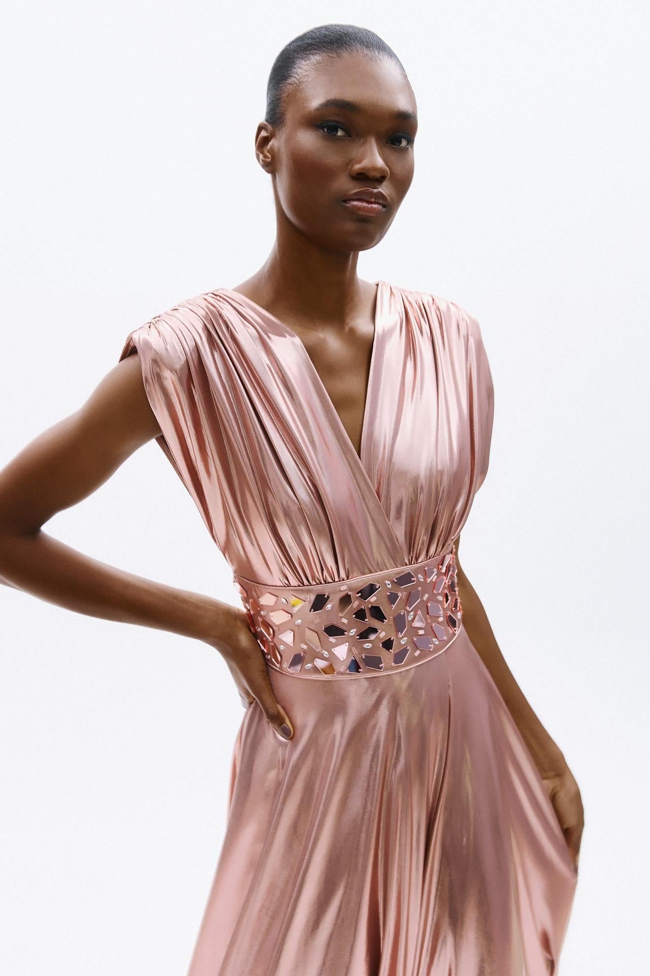 abito con applicazioni in vita A4766 DUSTY PINK ALLURE 