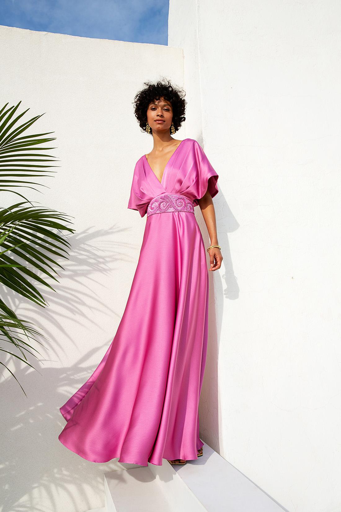 abito lungo elegante T4341 DARK PINK TWINS 