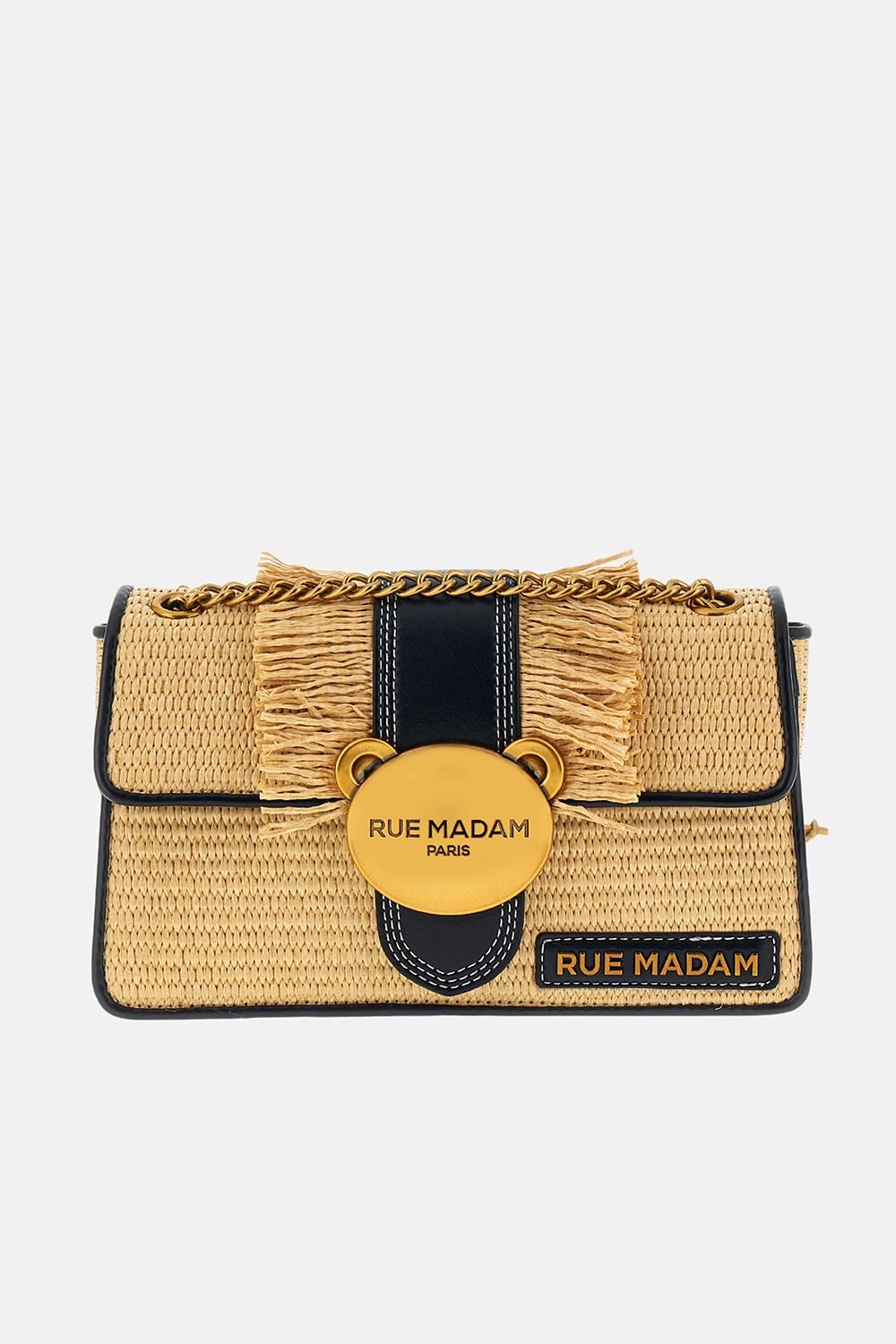 borsa teddy it TEDDY IT-BAG STRAW FRINGES 1574 STRAW BLACK RUE MADAM PARIS 