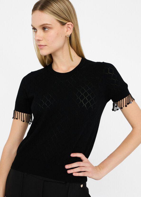 t-shirt con applicazioni maniche CF5005MS18F 22222 LIU JO BLACK 