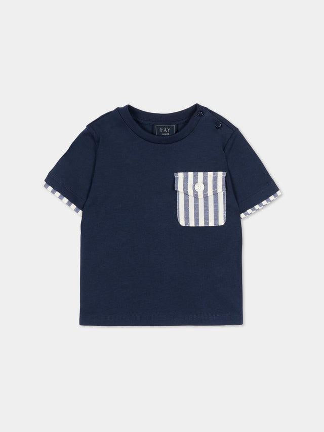 t-shirt con taschino FY8521 Z3708 625 BLUE FAY 