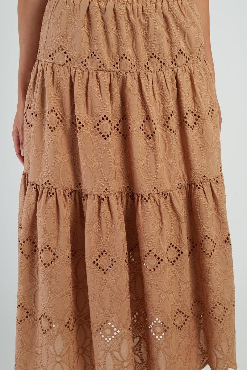 gonna lunga in pizzo P650016 DAVINA 115 CAMEL DERHY 