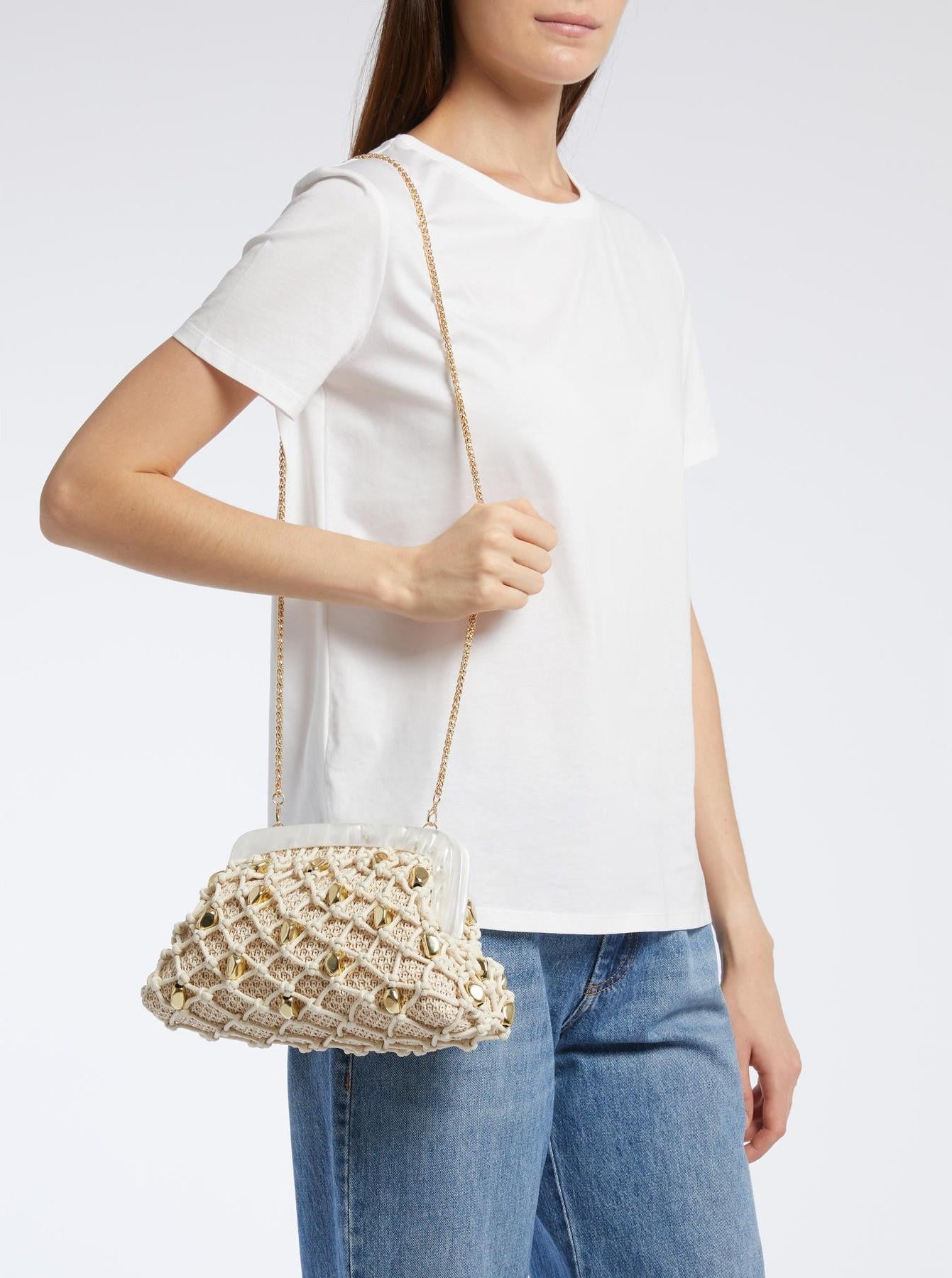 Borsa in rafia con perle MLAFASCIA 003 MARella ACCESSORI 