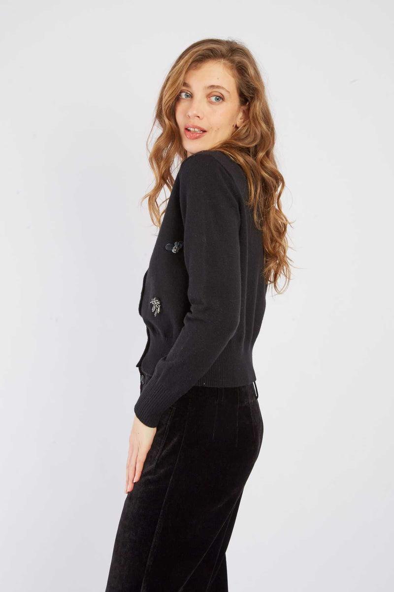 cardigan in maglia con applicazioni A545056 NOIR DERHY 