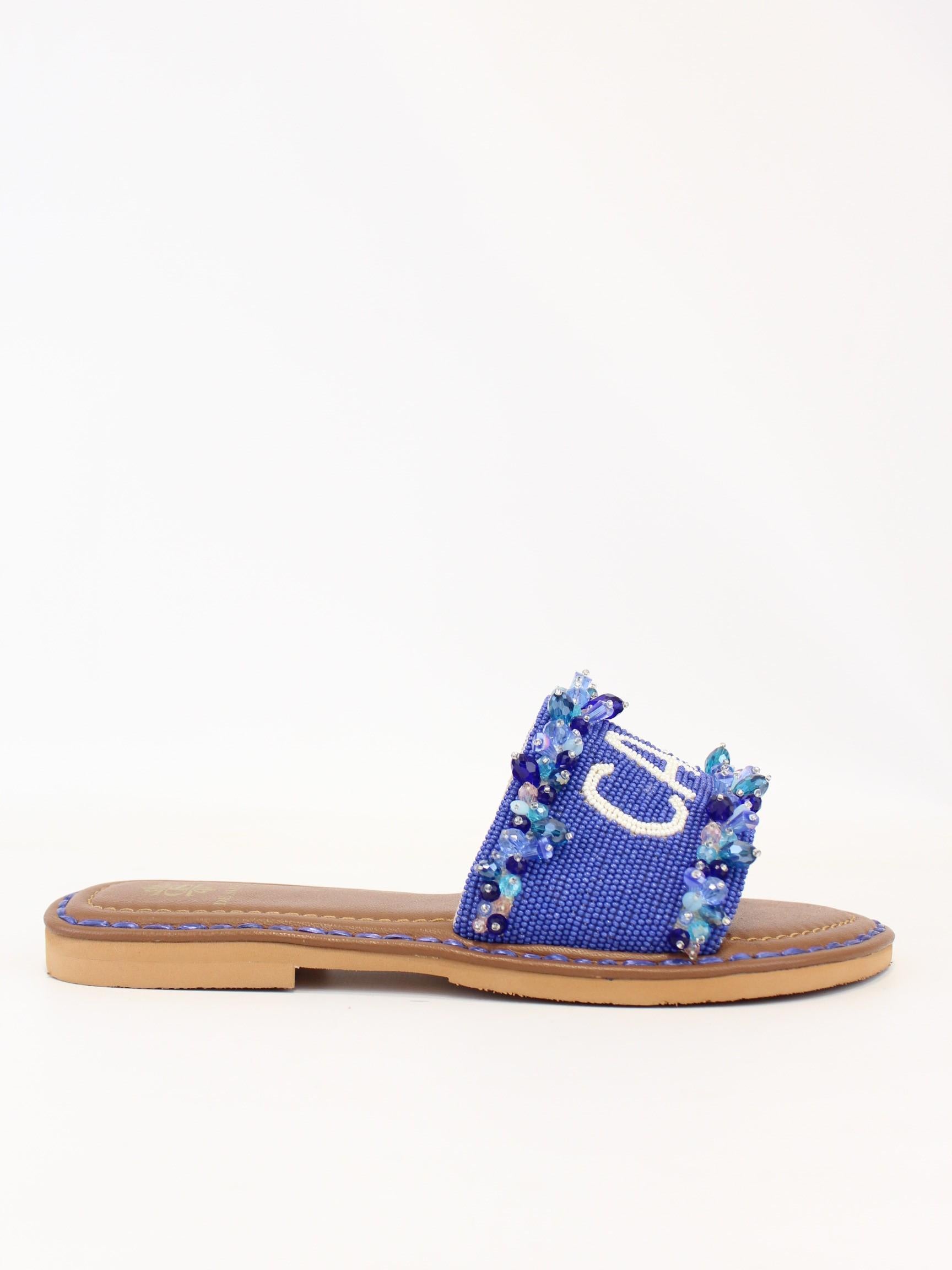 ciabatta capri con perline e gioiello CAPRI BLUE DE SIENA 