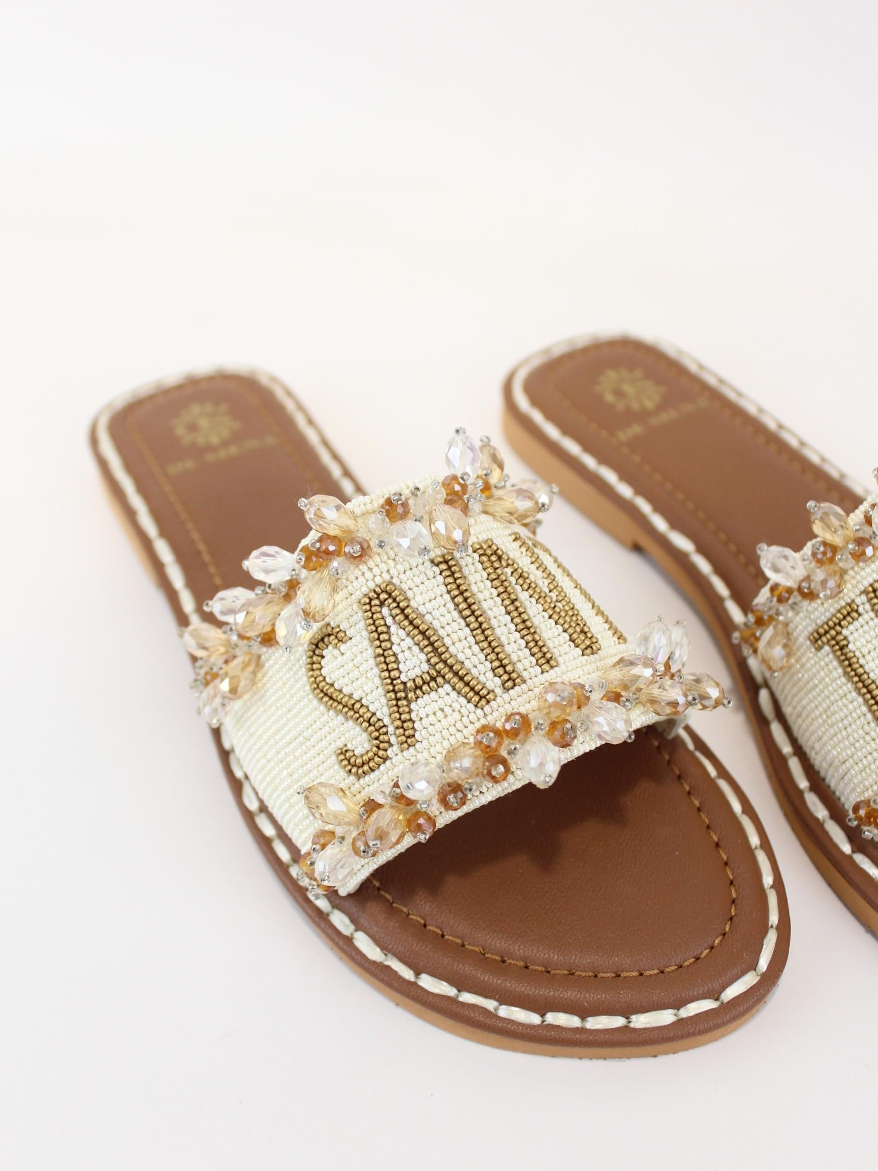Ciabatta bassa saint tropez con gioiello SAINT TROPEZ OFFWHITE GOLD DE SIENA 