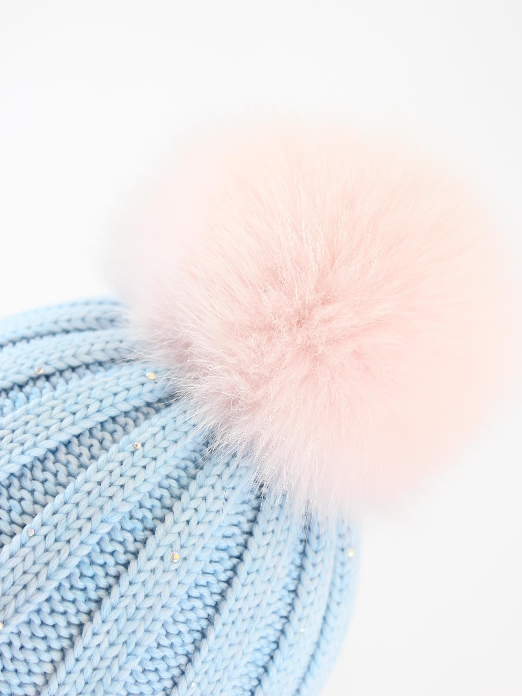 cappellino con pompon di volpe I20710G ARCOBALENO REGINA 