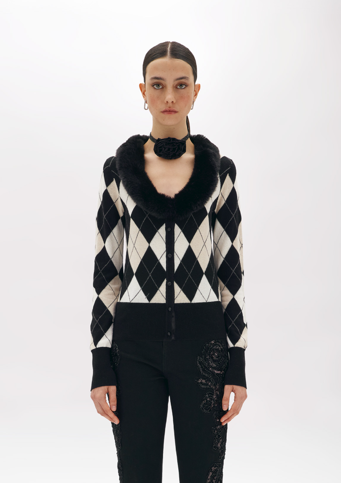 cardigan con collo faux fur RF4192MS14G N9613 Blugirl 