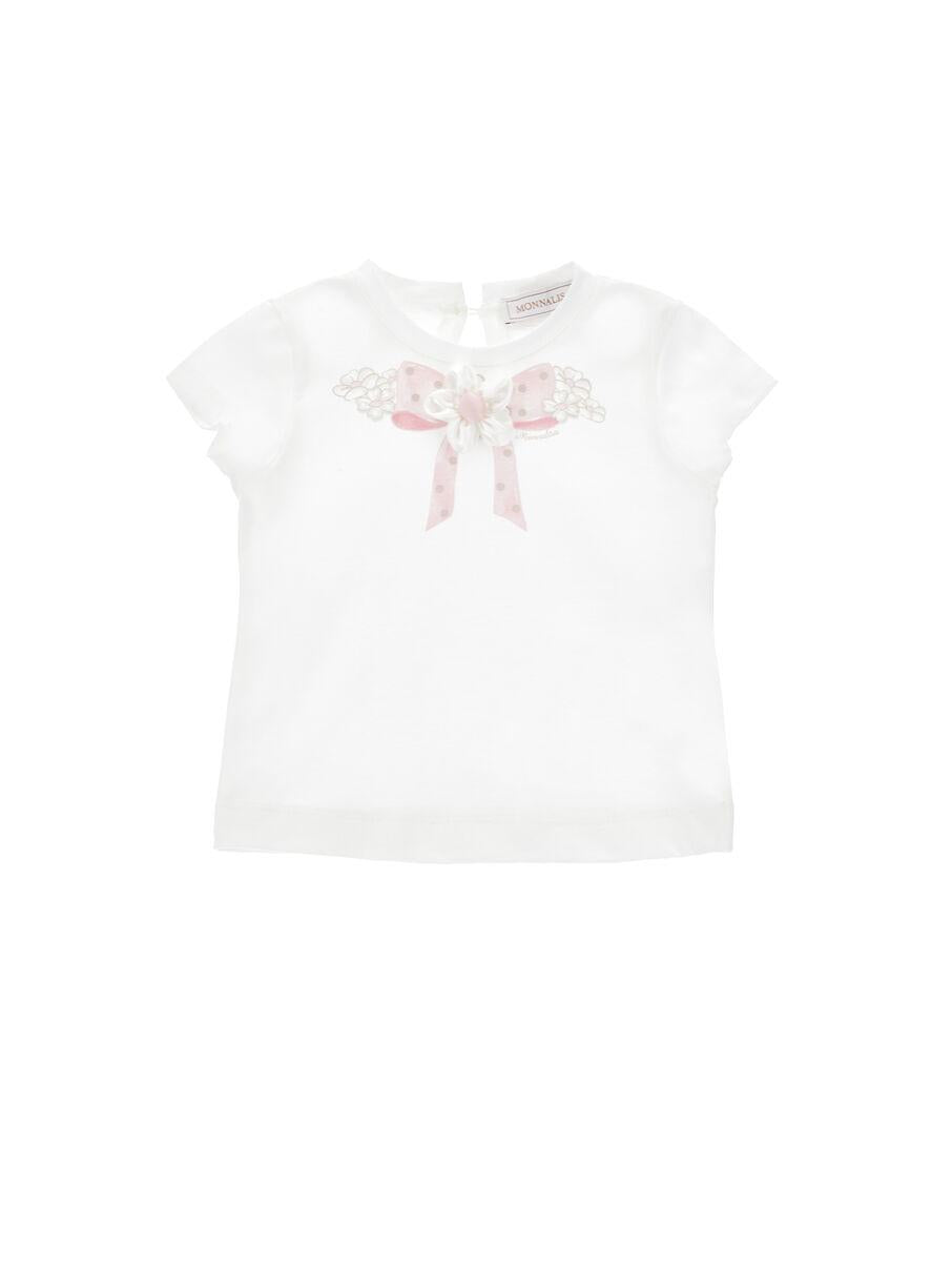 t-shirt con fiocco e fiore 31G616 7206 0001 MONNALISA 